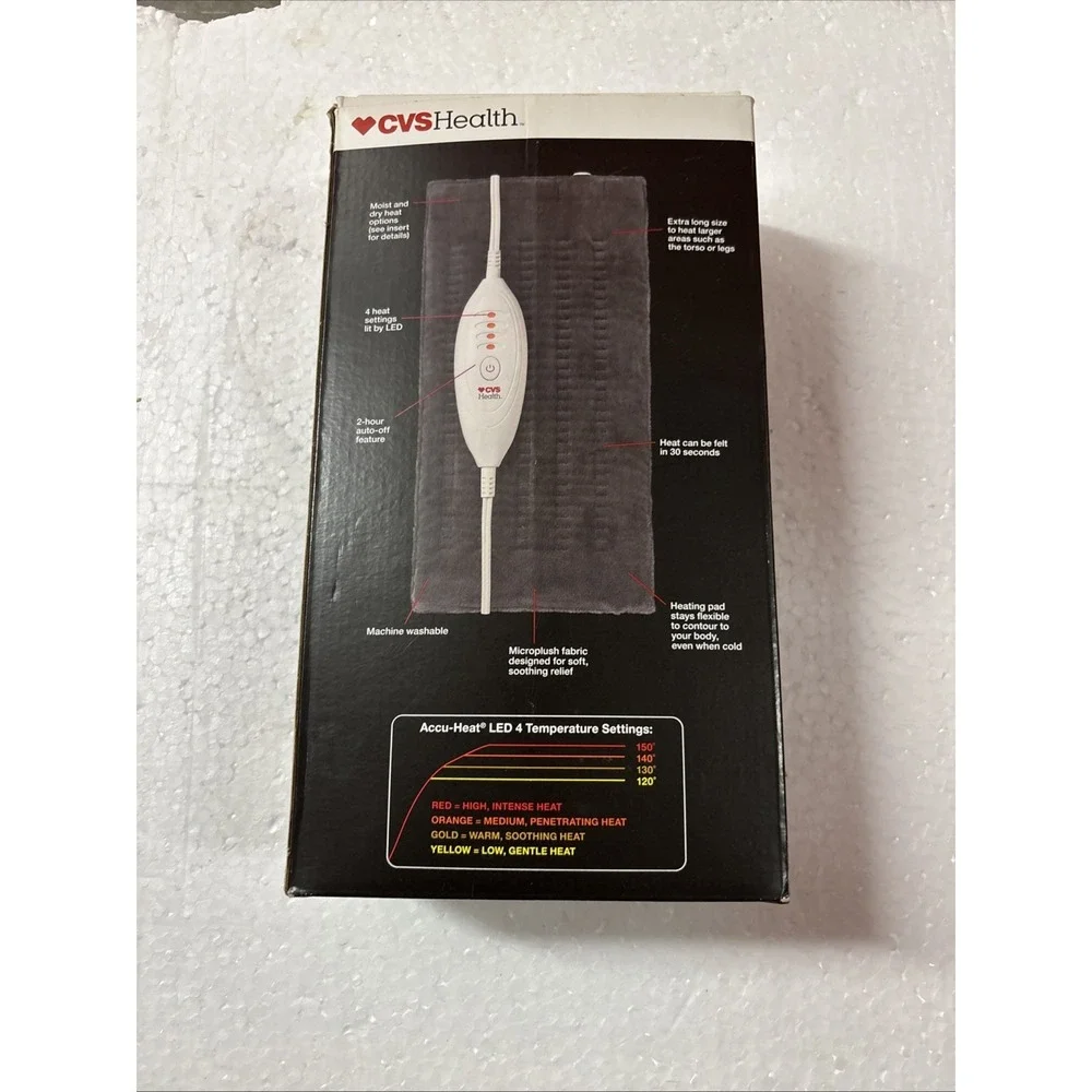 CVS Extra Long Heating Pad 12x24 4 Heat Settings Auto Shutoff NEW 🔥